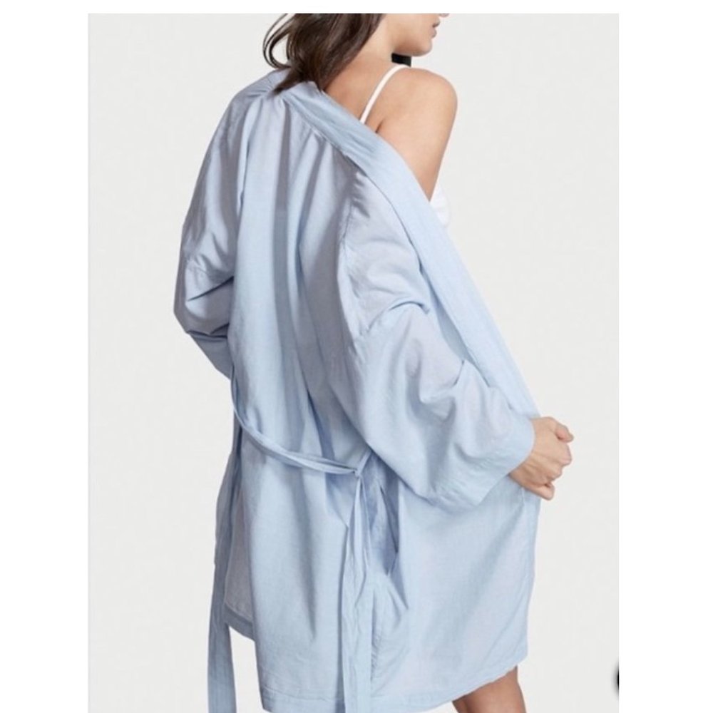 VICTORIA'Sโ SECRET Lightweight Cotton Kimono Robe Light Blue XS